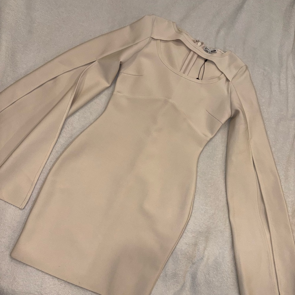 Fashion Nova Cream Long Sleeve Dress